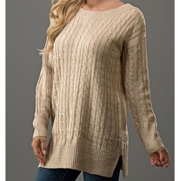Sand Cable Knit Lace Up Sweater - Picture 3 of 3